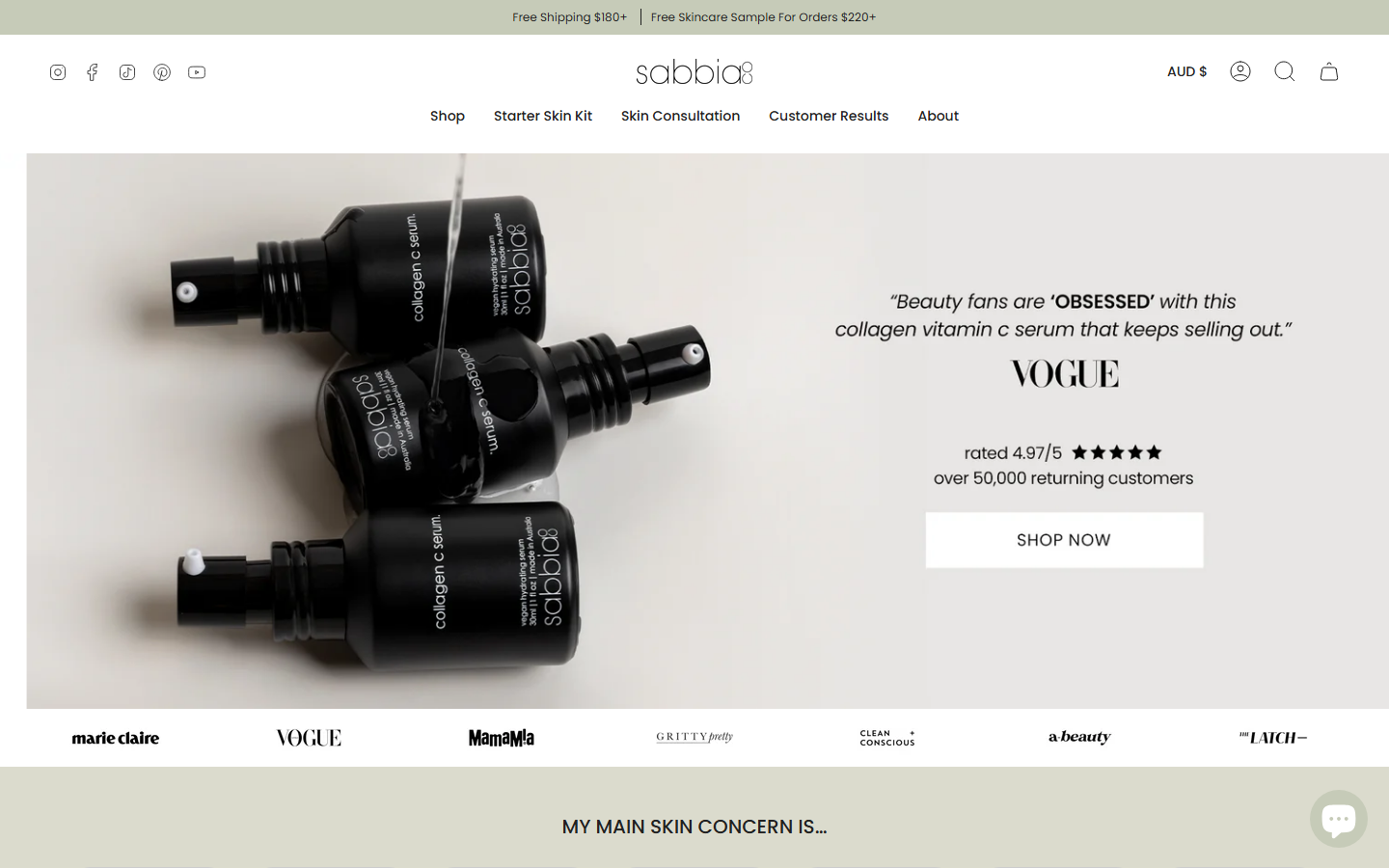 Sabbia Co homepage