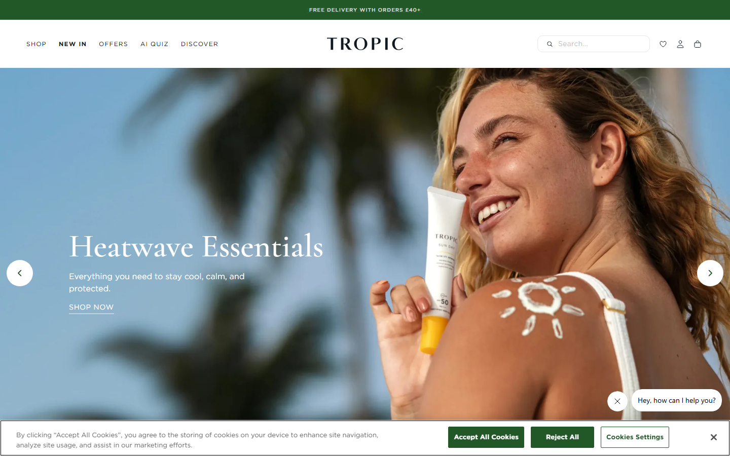 Tropic Skincare homepage